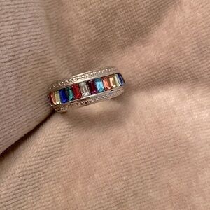 ✅Silver finish multi colored zirconia ring. Size  8”